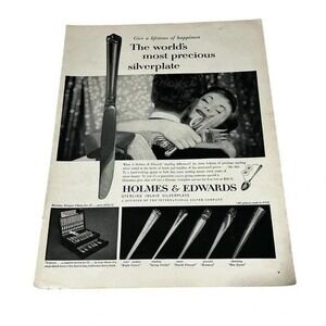 1954 Holmes & Edwards Sterling Inlaid Silverplate Original Vintage Print Ad